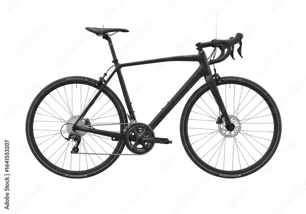 Obraz premium Black road bicycle with disc brakes and drop handlebars, isolated on transparent background