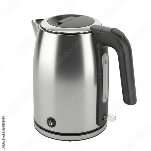 Modern stainless steel electric kettle for boiling water for hot drinks and food preparation, isolated on transparent background
