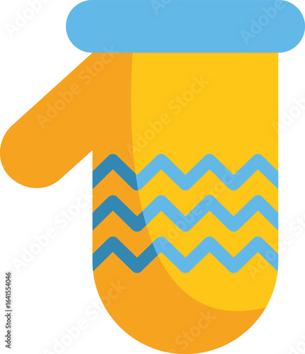 Yellow oven mitt with wavy blue lines, protecting hands from burning while cooking