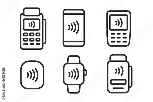Different devices showcasing contactless payment technology in a minimalist design