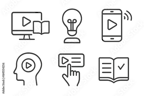 Visual elements representing digital learning and online education technologies for interactive experiences in modern classrooms