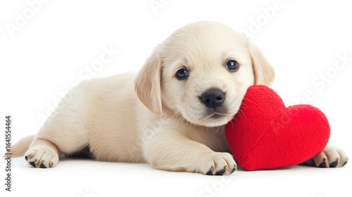 Cute Puppy With Heart - Shaped Toy, Warm Pet Moment, Adorable Pet Companion Scene, Healing Animal Image
