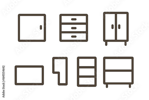 Collection of simple and modern furniture icons depicting various storage solutions for home decor