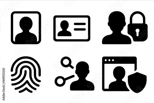 Security features displayed through identification and biometric symbols in a modern context