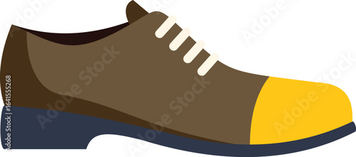 Brown leather dress shoe with yellow toe cap, side view