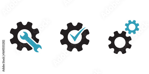 Cog Approved icon,setting check,gear check. white of background
