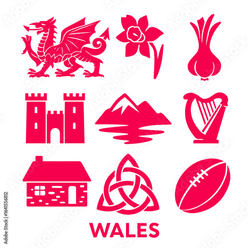 vector isolated pink color wales traditional cultural symbols