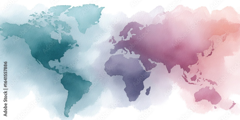 Obraz premium Watercolor painting of the world with a blue and purple background