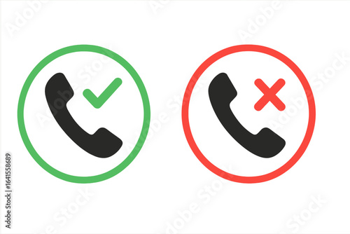 Accept and decline call icon for mobile app and user interface design, vector illustration with transparent background, phone call buttons, communication symbols, UI elements