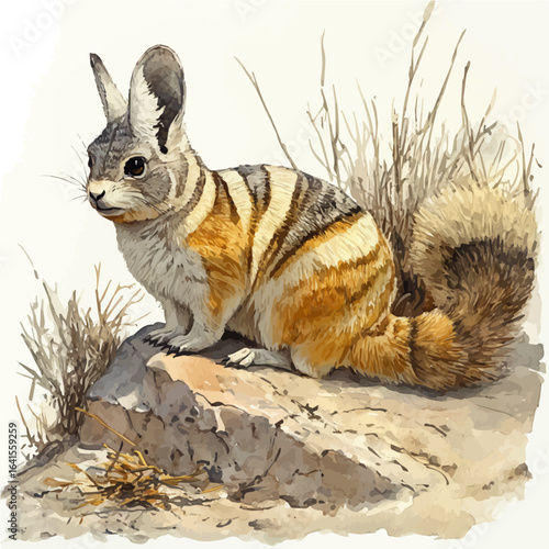 Chinchilla, watercolor painting vector, isolated on a white background.