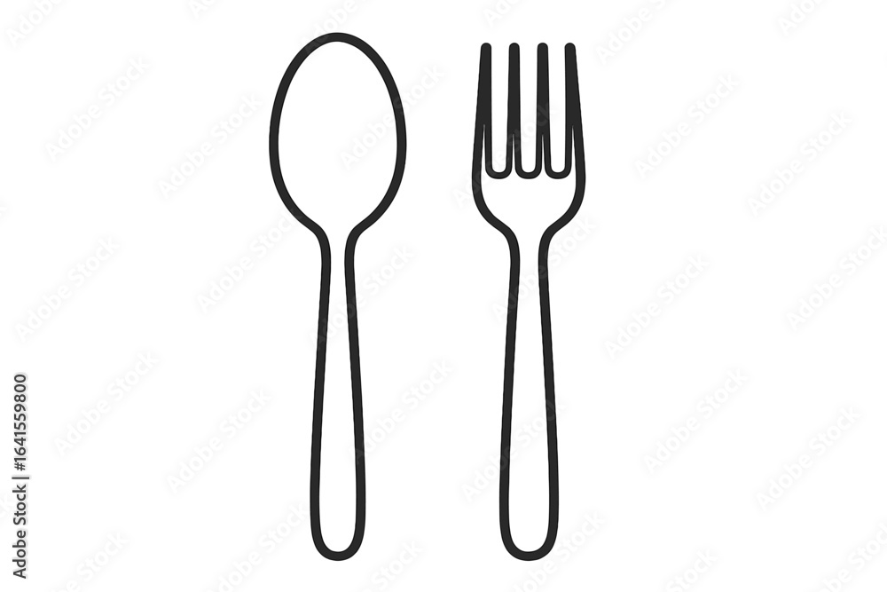 Spoon and fork continuous line illustration. Minimalist cutlery outline drawing. Simple kitchen utensils vector art. Modern dining tools. Black line isolated icon. Restaurant menu graphic element. Spoon and fork continuous line illustration. Minimalist cutlery outline drawing. Simple kitchen utensils vector art. Modern dining tools. Black line isolated icon. Restaurant menu graphic element.