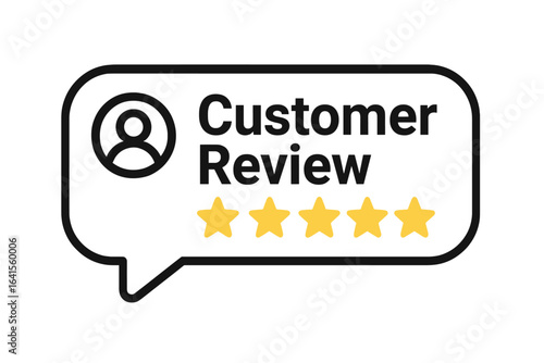 Five star customer review rating with speech bubble icon, user avatar symbol, client feedback, testimonial satisfaction, business success, online reputation concept, transparent vector illustration