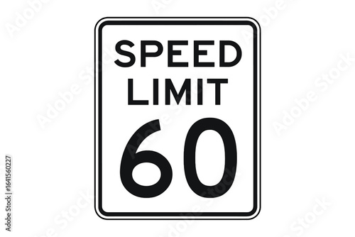 Driving speed limit sign 60 mph, sixty speed regulation symbol, transparent PNG and vector illustration, traffic safety, highway speed control, road sign design