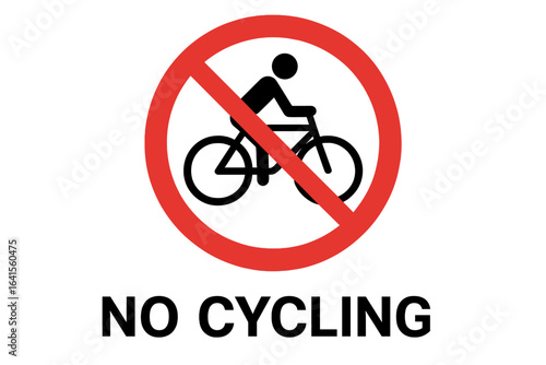 No Cycling Allowed Sign Vector Illustration. Bicycle Prohibition Icon. Red Circle Warning Symbol. Prohibited Activity Signage. Road Safety Notice. Urban Pathway Regulation. Stop Cycling Concept.