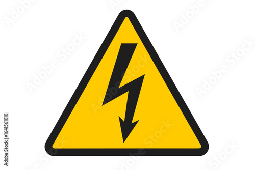 High voltage warning sign, electrical hazard danger symbol, black lightning bolt arrow in yellow triangle, safety alert, risk of electric shock, industrial safety, printable vector illustration