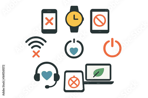 Digital detox symbols representing disconnection and mindful breaks from technology in a modern lifestyle