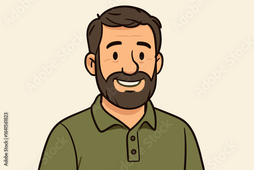 Vector avatar illustration of regular middle-aged man character, upper body portrait, casual green polo shirt, cartoon male figure, bearded adult, professional profile graphic, isolated