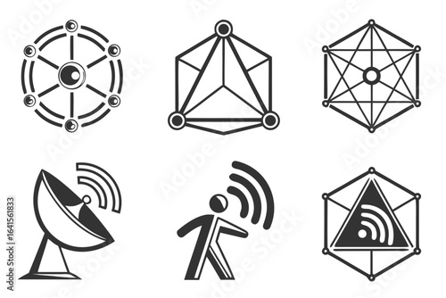 Set of icons representing network and communication technology
