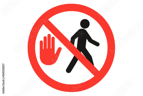 No Pedestrian Crossing Prohibited Sign, Stop Hand Symbol, Do Not Enter, Walking Restriction, Safety Warning, Vector Illustration, Road Safety, Traffic Regulations, Urban City Signage, Red Circle Alert