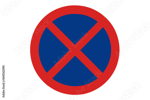 No stopping and no parking road sign, European traffic regulation symbol, blue and red prohibition circular sign, no waiting, official road safety vector, transportation, urban street rules