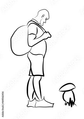A vector illustration of a man with a backpack on his back.