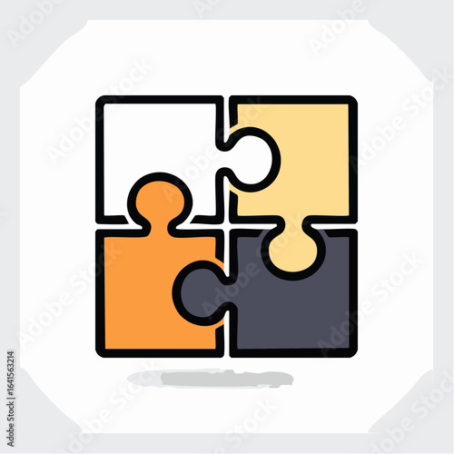 Four-piece jigsaw puzzle icon representing a complete solution. A minimalist graphic for concepts of strategy, collaboration, and unity.