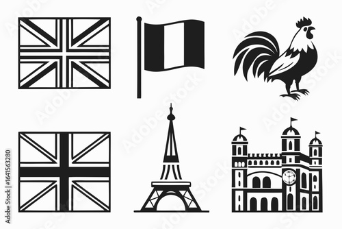French and british symbols isolated on white background