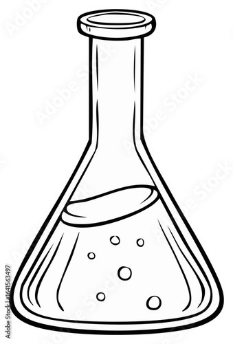 Laboratory Beaker with Liquid Bubbles Glassware Outlined Science Experiment