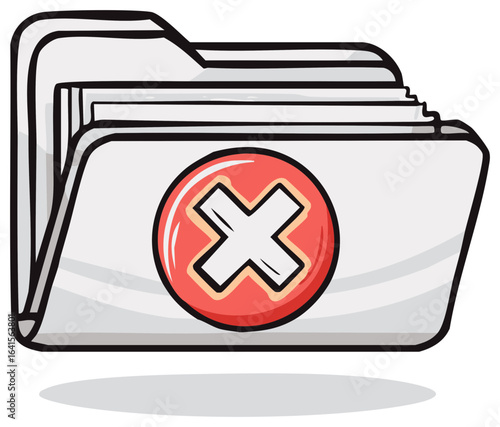 Illustrated stack of digital file folders displaying an error or deletion symbol