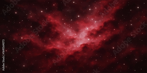 Abstract, blue and red nebula and stars fill the deep outer space night sky