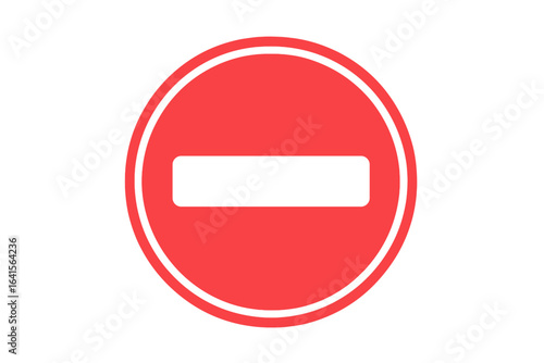 No Entry Sign Vector Illustration. Prohibitory Road Sign. Red Circle with White Horizontal Bar. Traffic Restriction Symbol. Do Not Enter Icon. Stop Warning Sign. Isolated Transparent PNG and Vector.