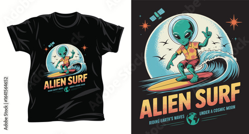 Alien graphic vector T shirt design print.