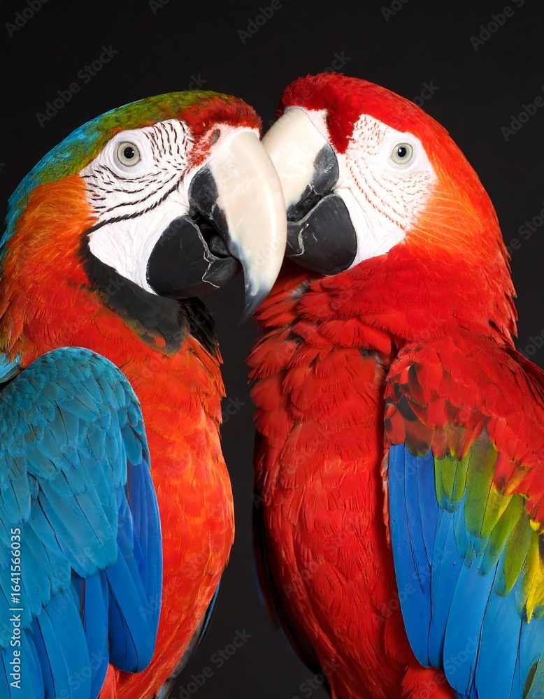 Fototapeta premium Two macaws facing each other, close-up
