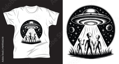 Alien graphic vector T shirt design print.