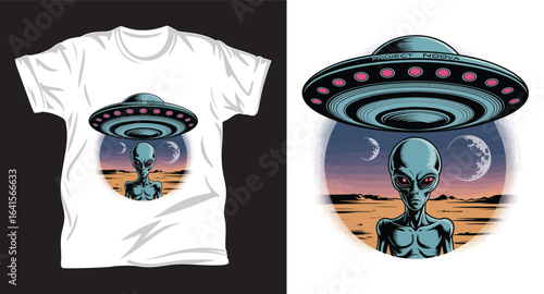 Alien graphic vector T shirt design print.