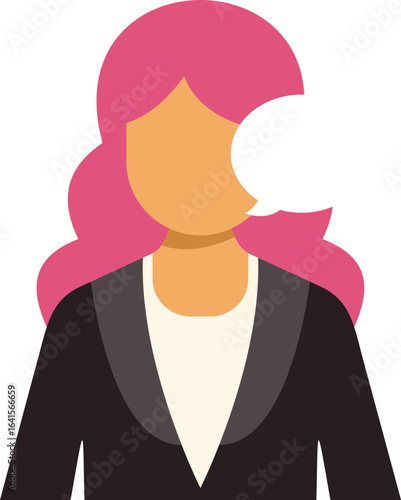 Businesswoman with pink hair using speech bubble to communicate, give advice, and share information