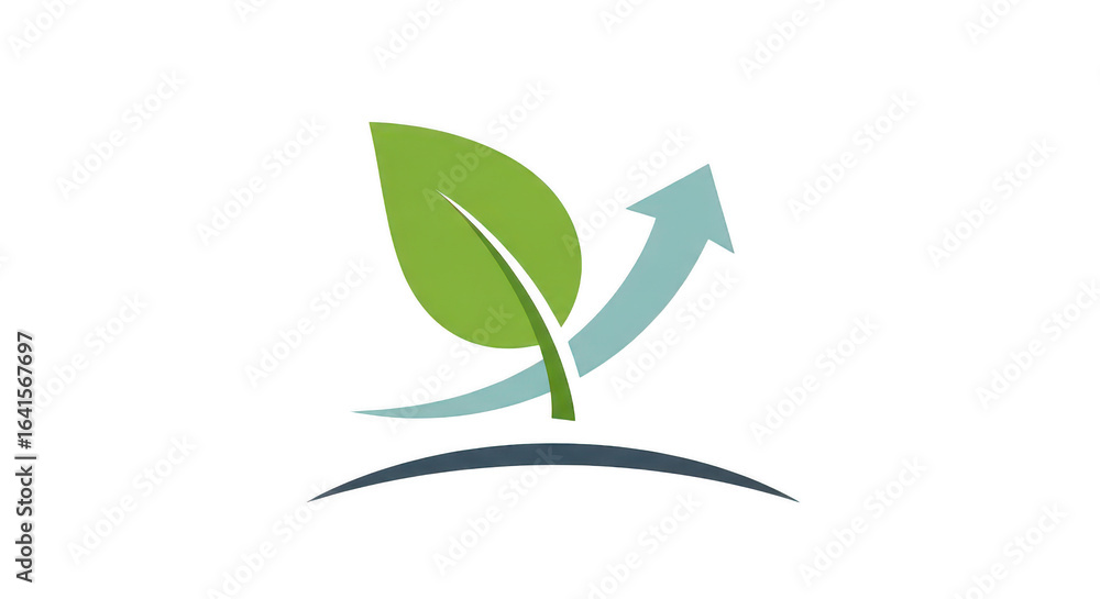 Fototapeta premium Green leaf and upward arrow growth symbol isolated on white background