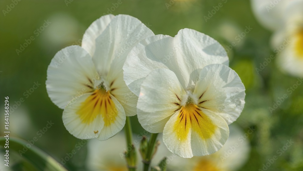 Intimate look at charming white and yellow bicolor pansies in full bloom this spring Intimate look at charming white and yellow bicolor pansies in full bloom this spring