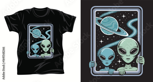 Alien graphic vector T shirt design print.