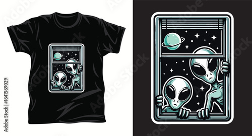 Alien graphic vector T shirt design print.