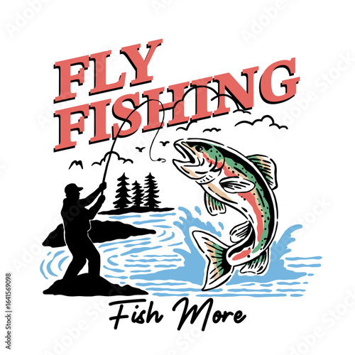 Hand-drawn fishing graphic. Vector fish illustration. fish more. Perfect for t-shirt prints, posters, stickers, and other uses.