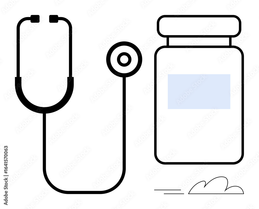 Stethoscope beside a medicine bottle, emphasizing healthcare, treatment, diagnosis, and medical tools. Ideal for medical aid, prevention, consultation, wellness pharmaceutical industry and health Stethoscope beside a medicine bottle, emphasizing healthcare, treatment, diagnosis, and medical tools. Ideal for medical aid, prevention, consultation, wellness pharmaceutical industry and health