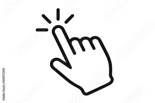 Hand click cursor icon. Vector illustration of clicking hand pointer. Modern black mouse pointer symbol, navigation, select, tap, press, gesture, digital interface, touchscreen concept isolated.