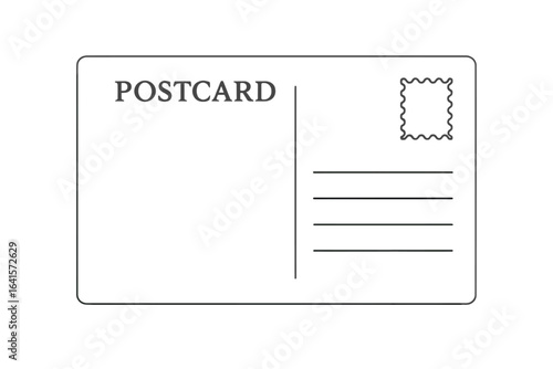 Blank postcard back template. Vintage postal card design. Vector illustration with address lines, stamp box, divider line. Isolated mail stationery layout. Simple postal correspondence mockup