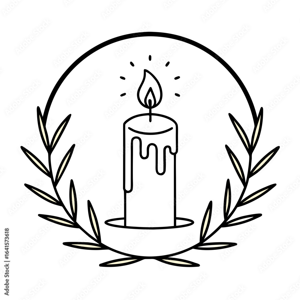 Obraz premium Minimalist Line Art Candlemas Candle with Olive Branch Wreath Vector