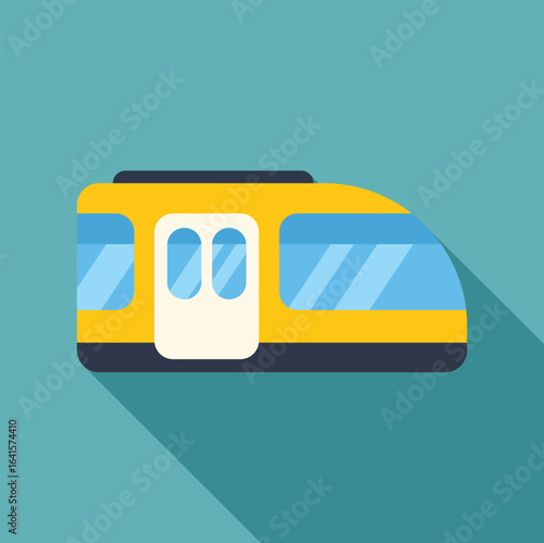 Yellow tram waiting with open doors, public transport vehicle, urban transportation concept