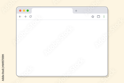 Realistic Chrome Browser Blank Window Web Frame Mockup. Modern Vector Cartoon Illustration. Minimal User Interface UI Concept. Empty Webpage Template with Toolbar Buttons. Light Background Design