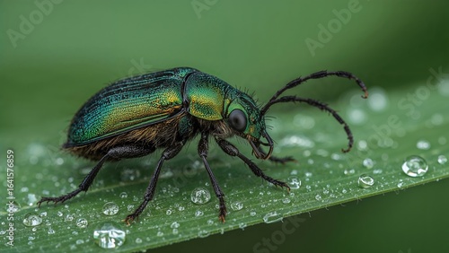 Wallpaper Mural Extreme close-up featuring a tiger beetle (Cicindelidae) and a green leaf beetle in macro view Torontodigital.ca