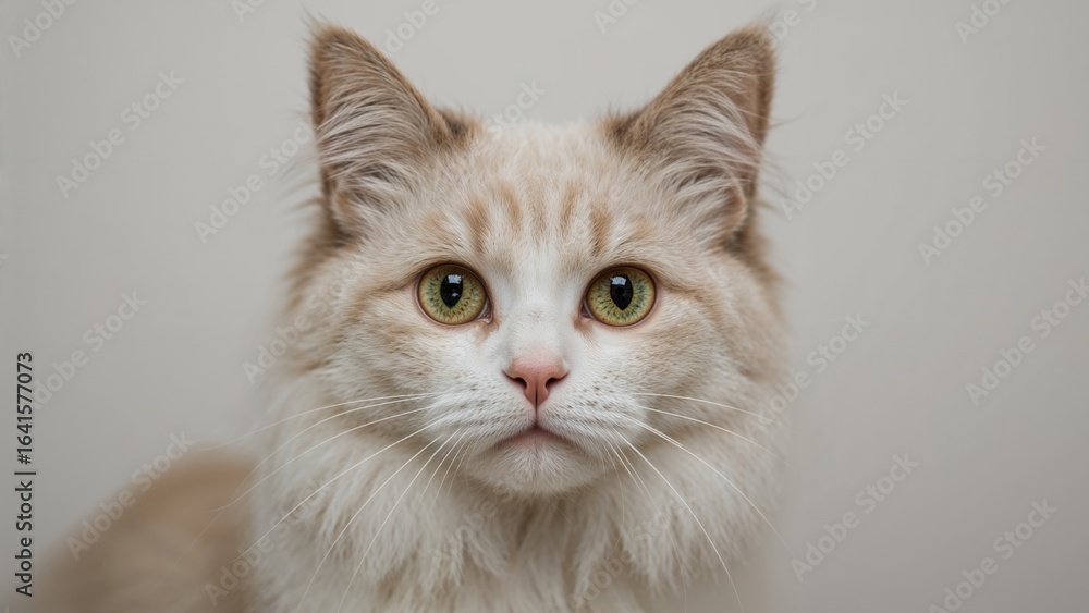 Obraz premium Detailed view of a large-eyed white cat with distinct spots, highlighting an Asian feline breed.