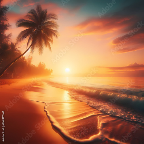 Tropical Palm Shore at Sunrise